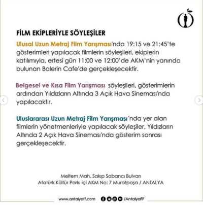 58. Antalya Altın Portakal Film Festivali Programı 